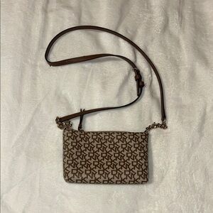 Dkny Brown Shoulder Bag with Geometric Pattern